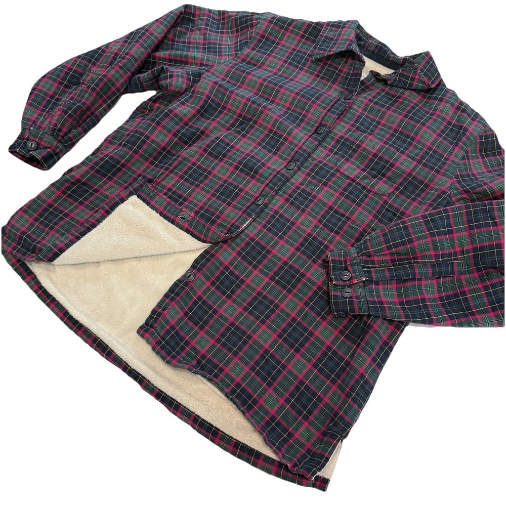 LL Bean Plaid Sherpa Fleece Lined Flannel Shirt Jacket‎ Shacket MEDIUM PETITE